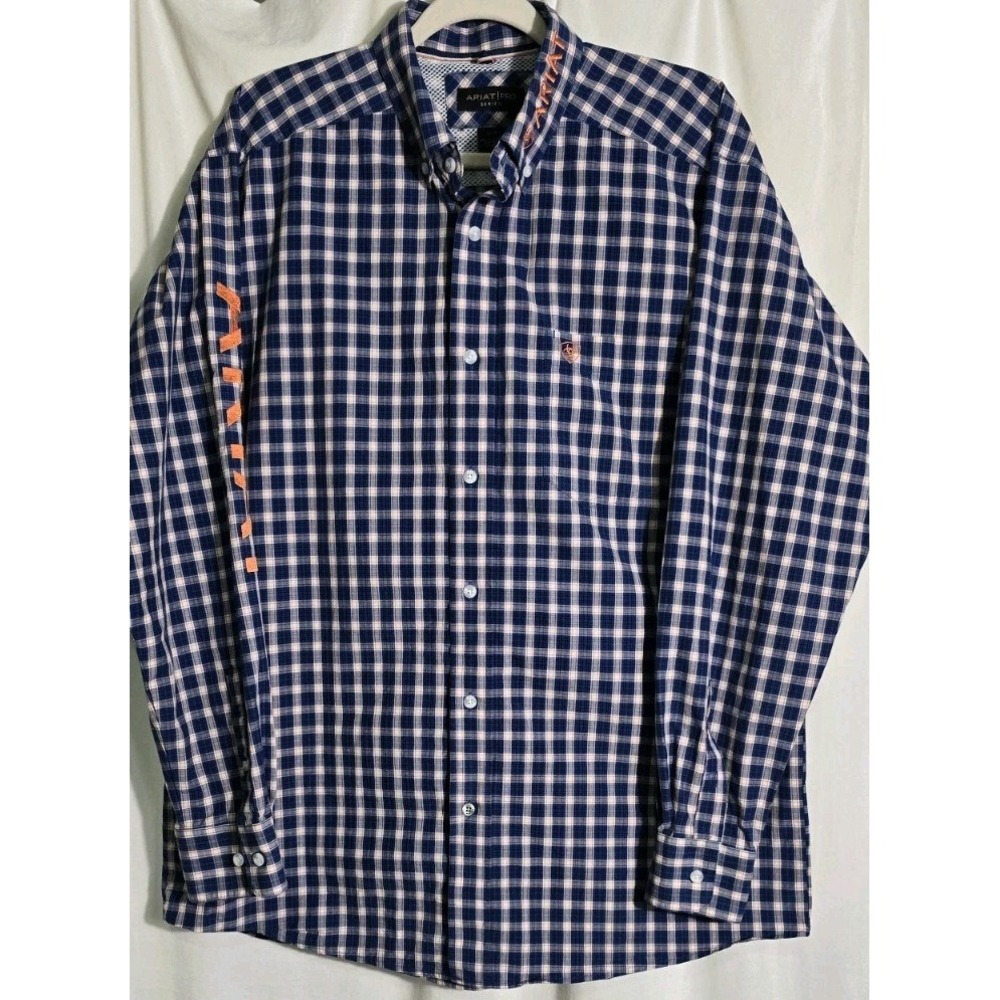Ariat Pro Team Shirt Men LARGE BLUE Plaid Team Classic‎ Rodeo Western Cowboy